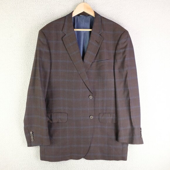 Coppley Blazer Mens 46R Brown Blue Plaid Two Button Vented Ermenegildo Zegna - Picture 1 of 16